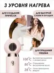 Розовый фен компактный с ионизацией, розовый