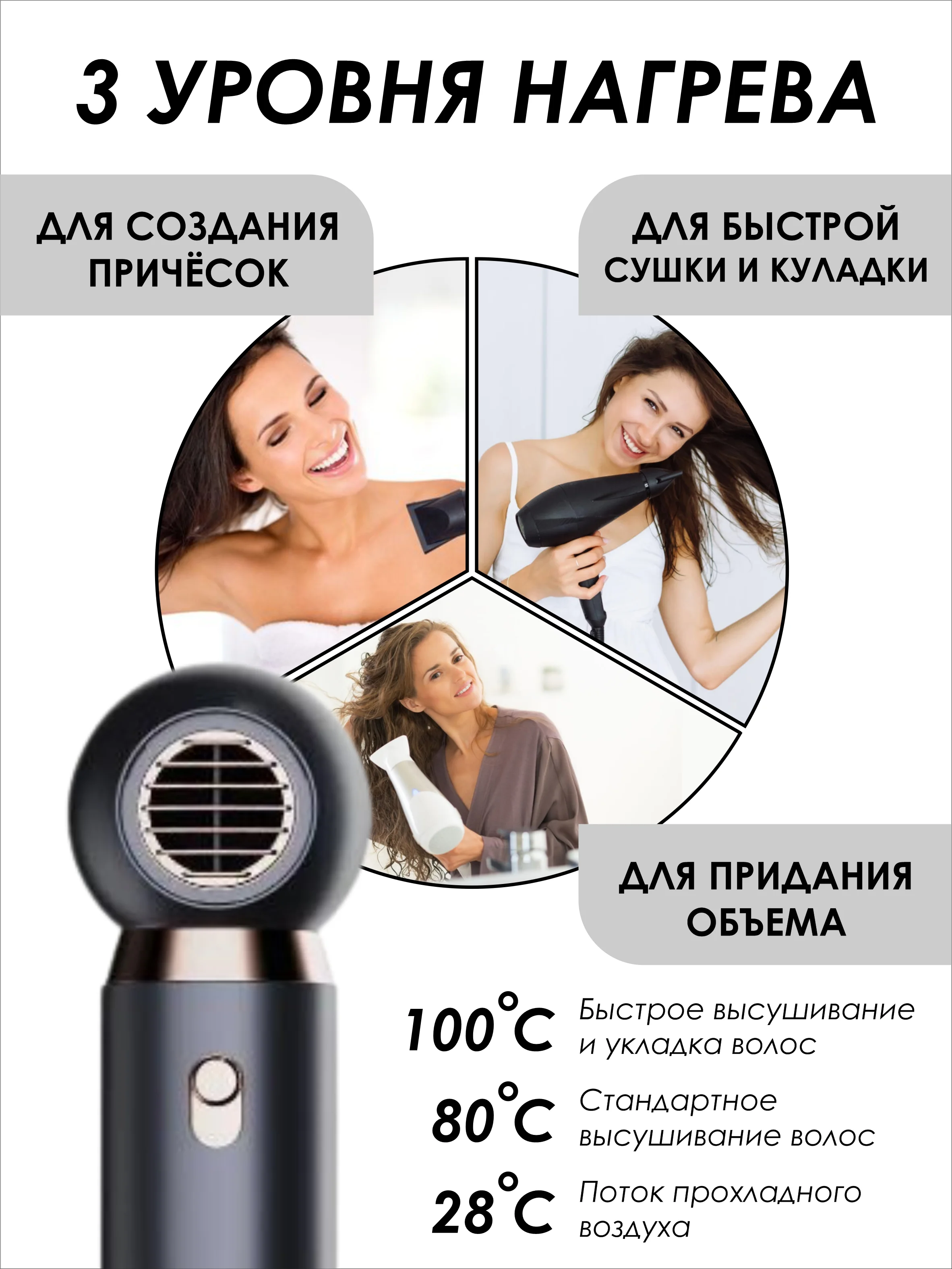 Фен компактный с ионизацией, черный