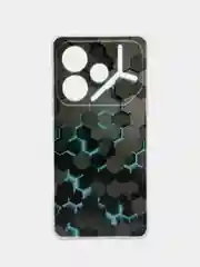 Бирюзовый силиконовый чехол на Tecno Pova 6 / Текно Пова 6 прозрачный, с рисунком, защита камеры