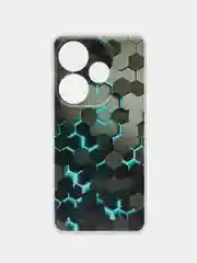 Бирюзовый силиконовый чехол на Redmi Turbo 3 / Редми Турбо 3 прозрачный, с рисунком, защита камеры