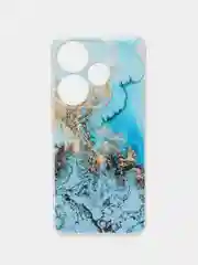 Голубой силиконовый чехол на Redmi Turbo 3 / Редми Турбо 3 прозрачный, с рисунком, защита камеры