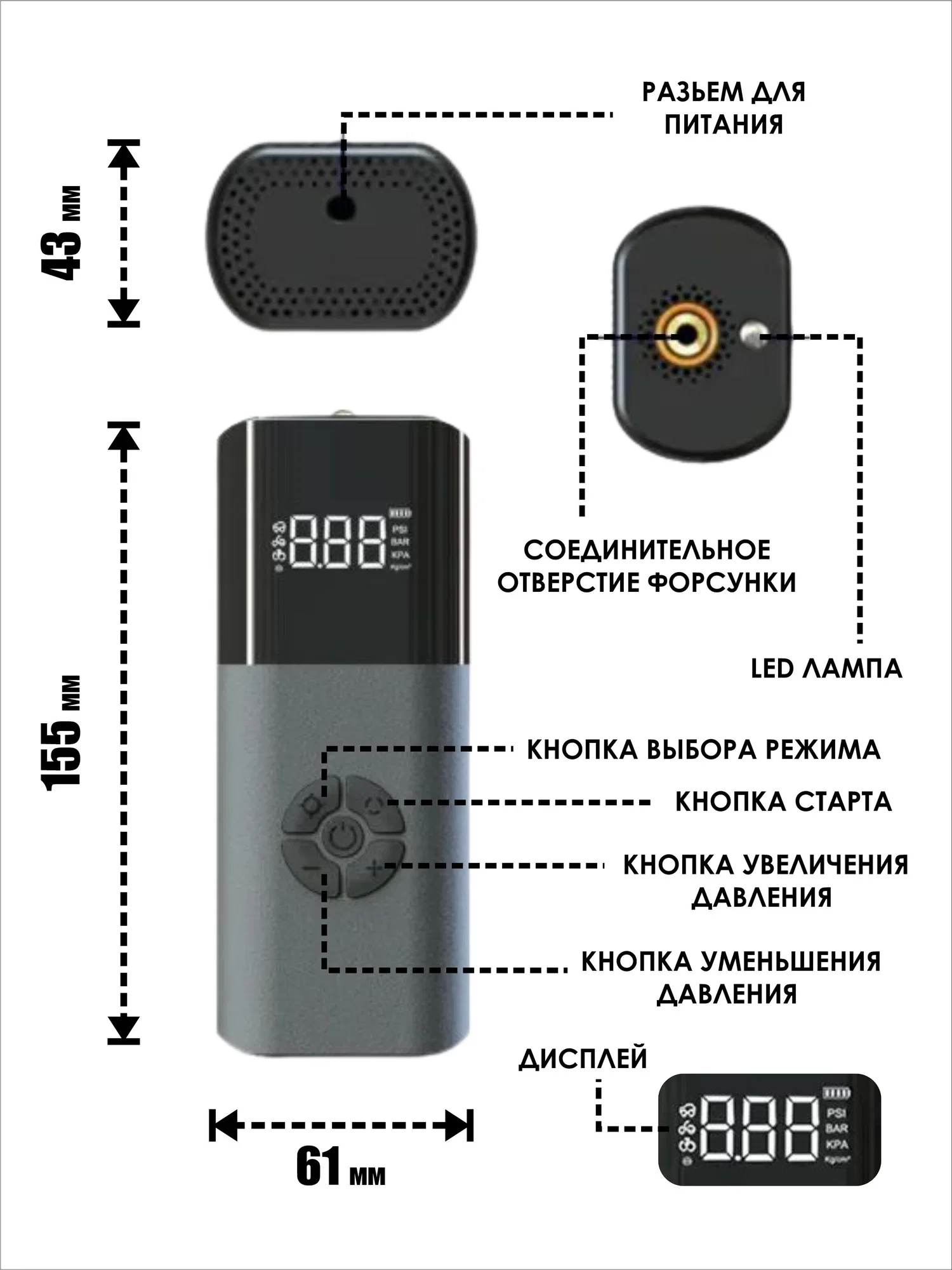 Серый компактный автомобильный компрессор
