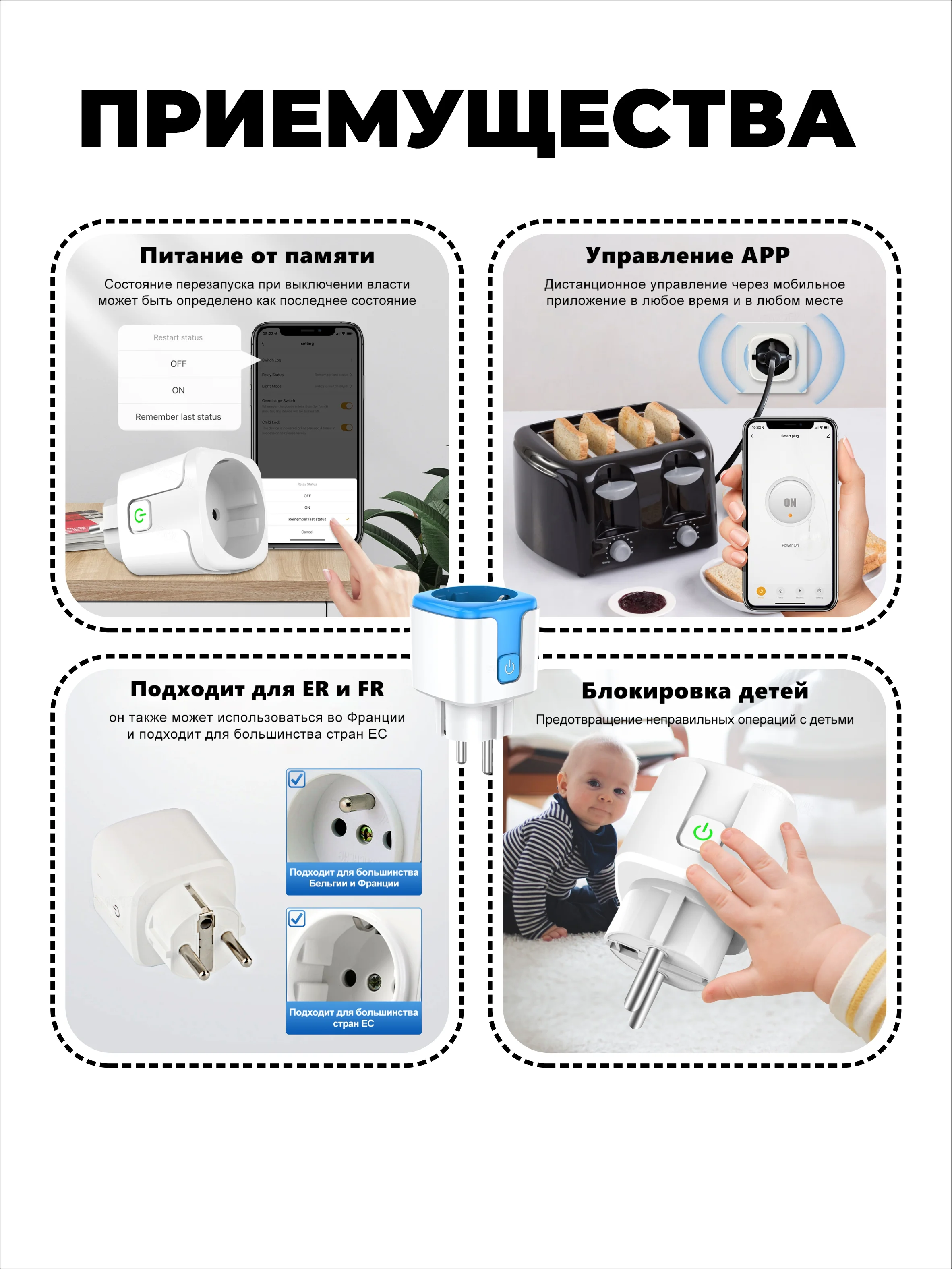 Голубой умная беспроводная Wi-Fi розетка 20А Blue