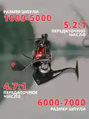 Катушка рыболовная для рыбалки, спиннинга, фидера, карповая, безынерционная, 1000-7000