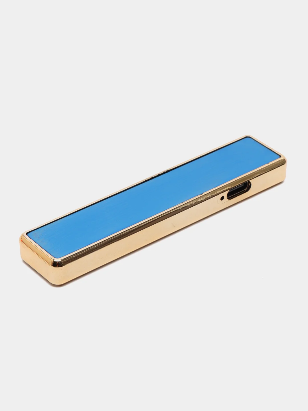 Синий зажигалка электронная USB слайдер, со спиралью ультратонкая, ветрозащитная с зарядкой