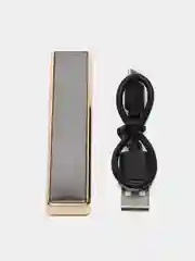 Синий зажигалка электронная USB слайдер, со спиралью ультратонкая, ветрозащитная с зарядкой