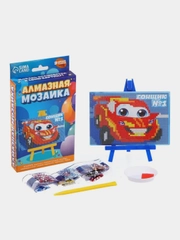 Алмазная мозаика на подставке Гонщик для детей, размер 10 х 15 см. Набор для творчества