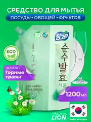 LION Средство для мытья посуды, овощей и фруктов CHAMGREEN Горные травы, 1200 мл