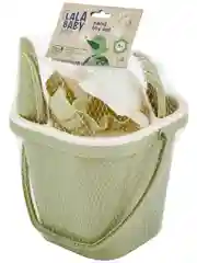 Желтый песочный набор Lalababy (ведерко, сито, совочек, грабельки, 4 формочки)
