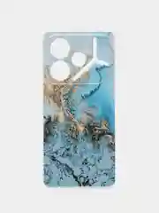 Голубой силиконовый чехол на Tecno Pova 6 / Текно Пова 6 прозрачный, с рисунком, защита камеры