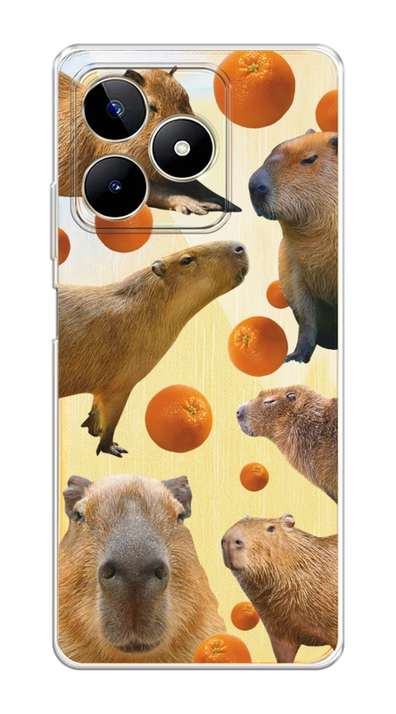 Силиконовый чехол на Realme C53/C51 (Реалми С53/С51), прозрачный, с рисунком, защита камеры