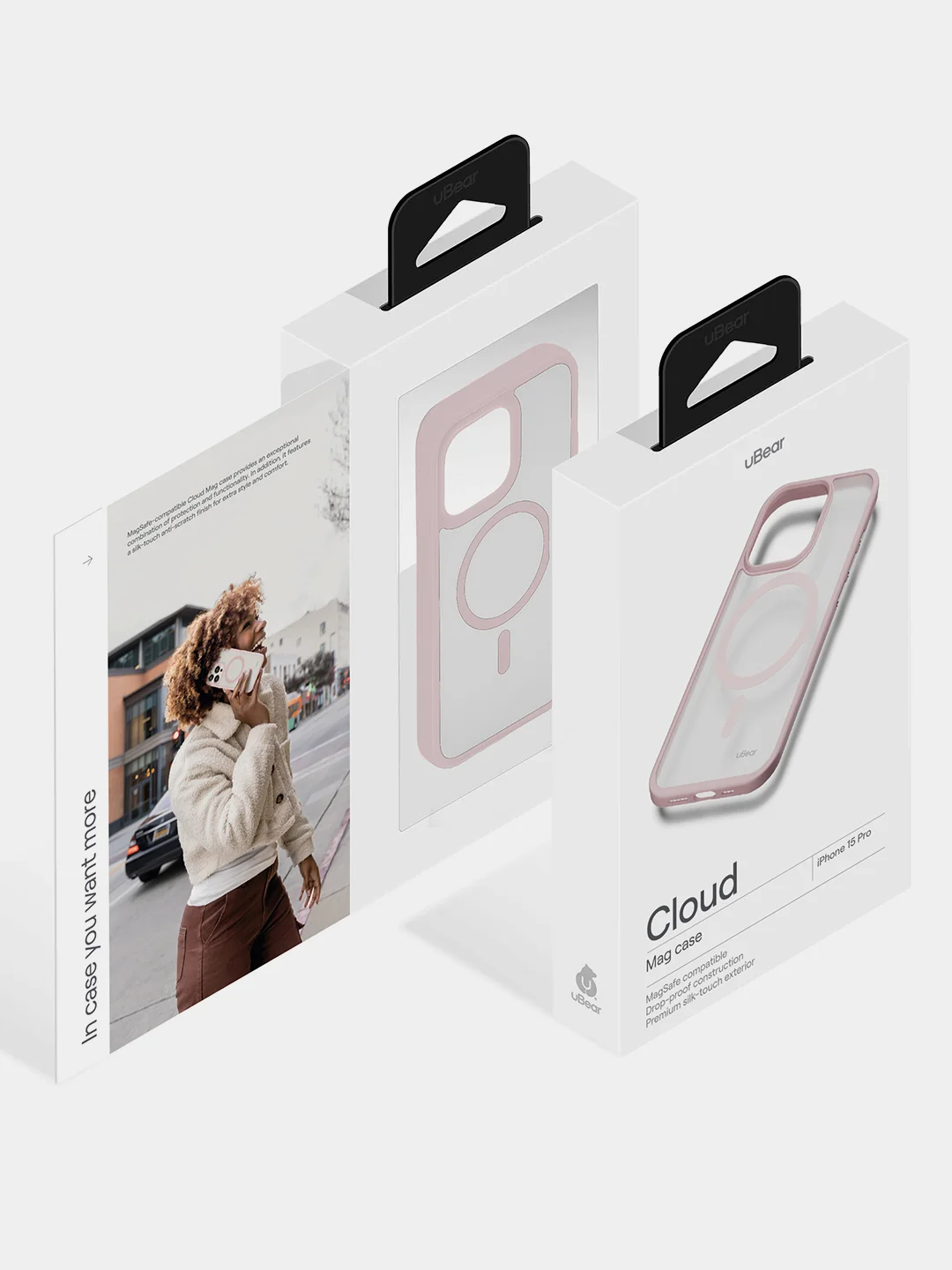 Розовый чехол для iPhone 15 Pro uBear Cloud Mag Case, MagSafe совместимый, усиленный, силк-тач