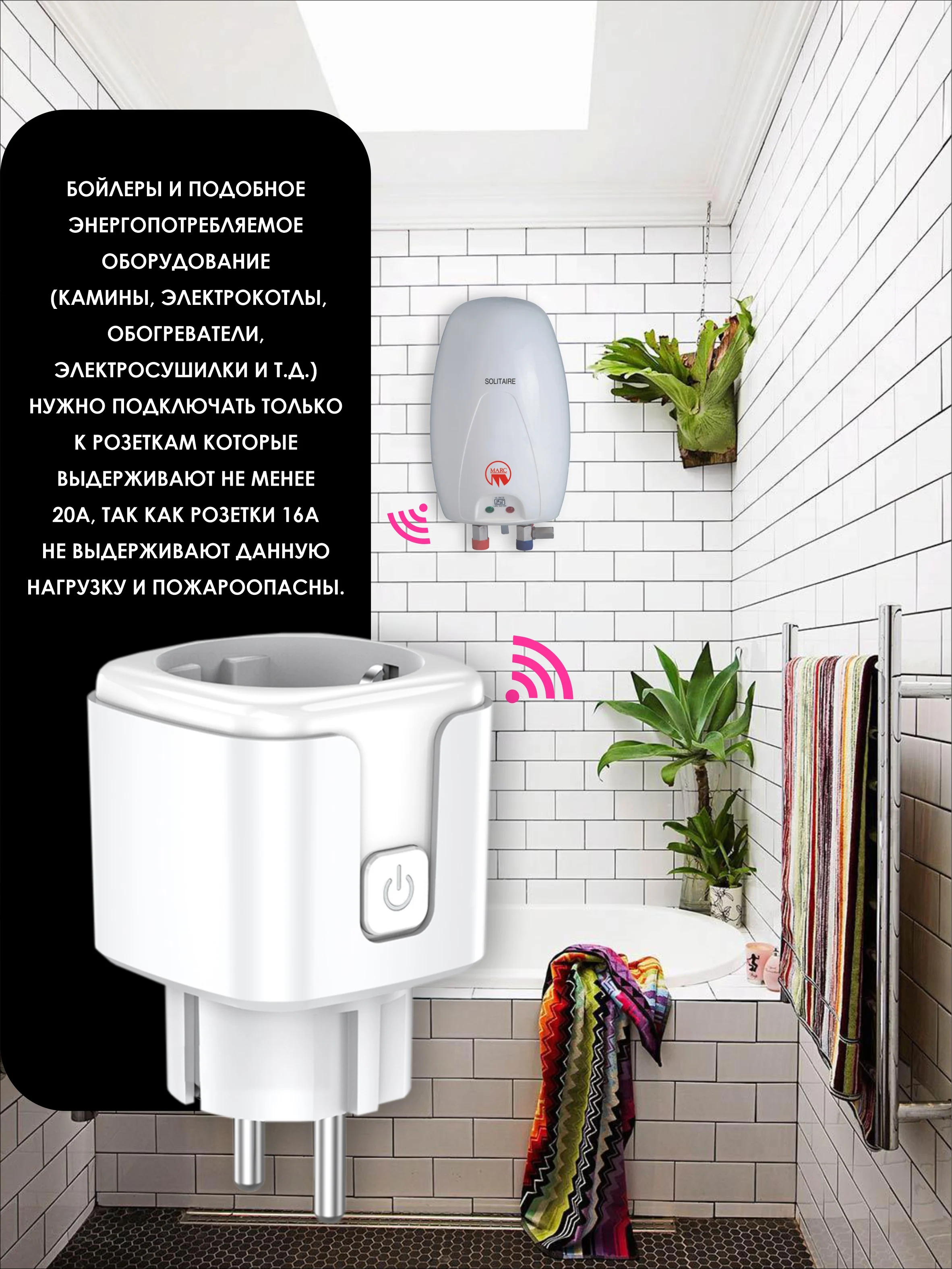 Белый умная беспроводная WiFi розетка 20А