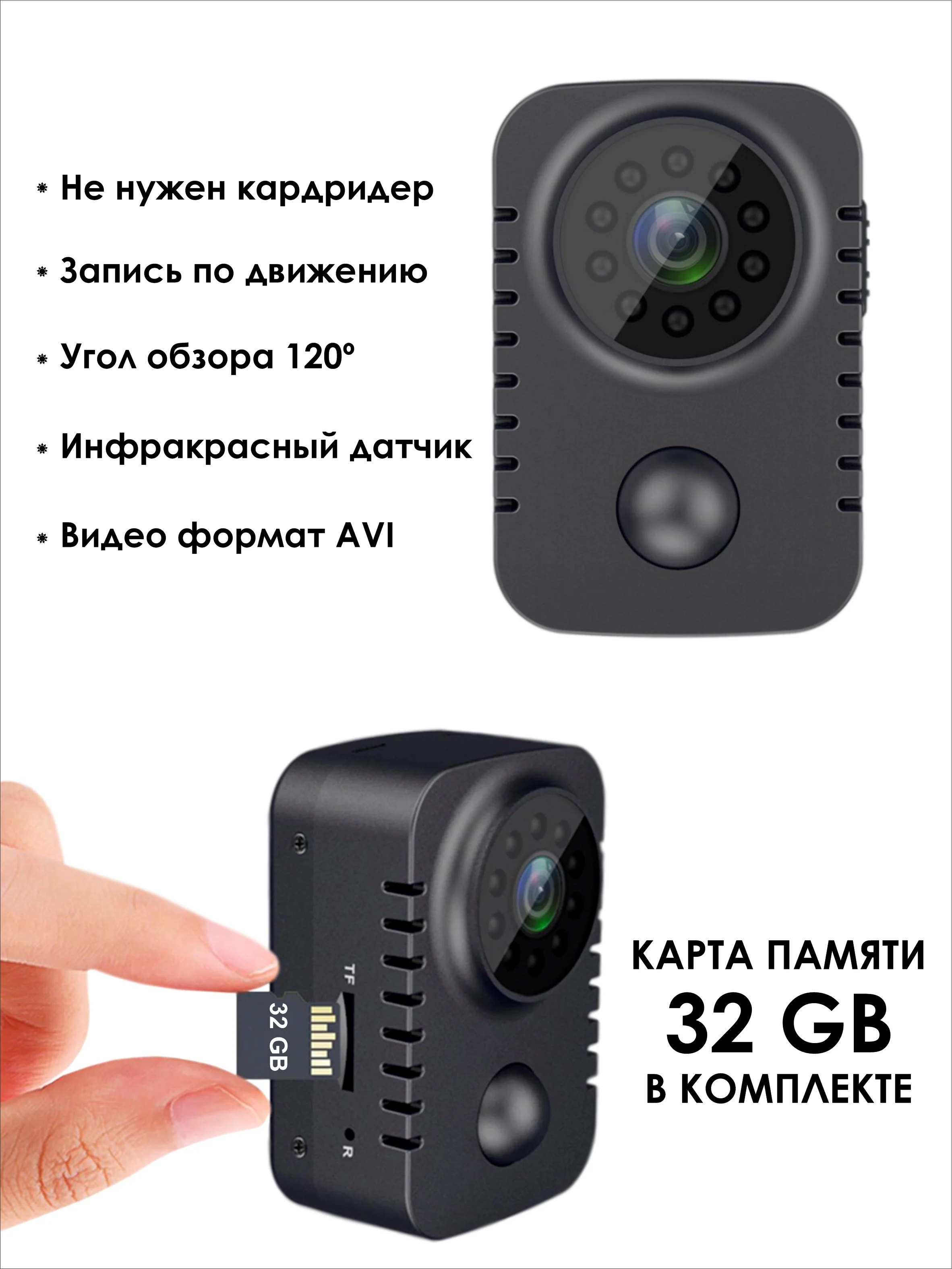 Черный мини камера видеонаблюдения с MicroSD картой