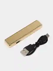 Золотой зажигалка электронная USB слайдер, со спиралью ультратонкая, ветрозащитная с зарядкой