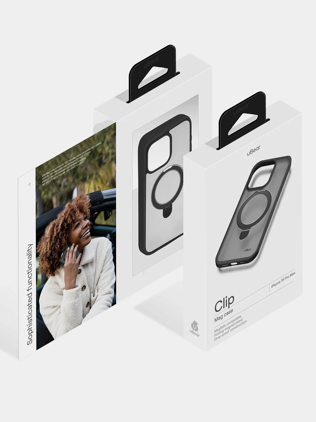Черный чехол для iPhone 15 Pro Max uBear Clip Mag Case, MagSafe совместимый, усиленный, силк-тач
