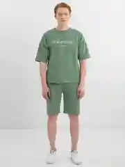 Зеленый мужской спортивный костюм-двойка, летний: футболка и шорты