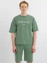 Зеленый мужской спортивный костюм-двойка, летний: футболка и шорты