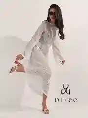 Белый женское пляжное платье туника с длинным рукавом