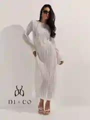 Белый женское пляжное платье туника с длинным рукавом