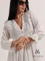 Белый женское короткое пляжное платье туника с длинным рукавом