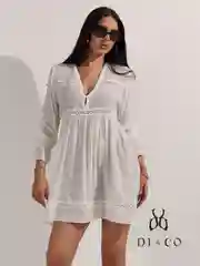 Белый женское короткое пляжное платье туника с длинным рукавом