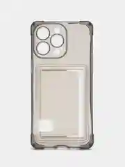 Черный силиконовый чехол для iPhone  (Айфон) 11, 12, 13, 14, 15, Pro, Max, с карманом для карт