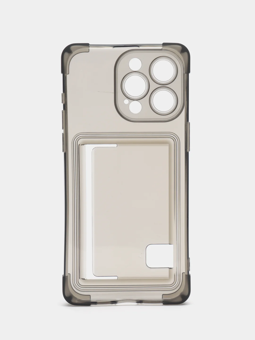 Черный силиконовый чехол для iPhone (Айфон) 11, 12, 13, 14, 15, Pro, Max, с карманом для карт