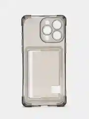 Черный силиконовый чехол для iPhone  (Айфон) 11, 12, 13, 14, 15, Pro, Max, с карманом для карт