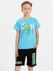 Бирюзовый комплект, костюм для мальчика (футболка и шорты) 8-12 лет 100% хлопок BONITO KIDS