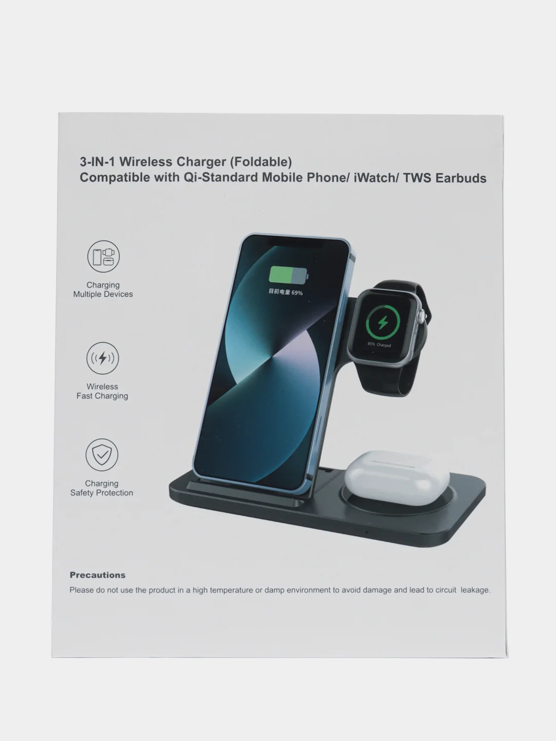 Черный беспроводная зарядка 3 в 1, для iPhone, iWatch, AirPods, Android