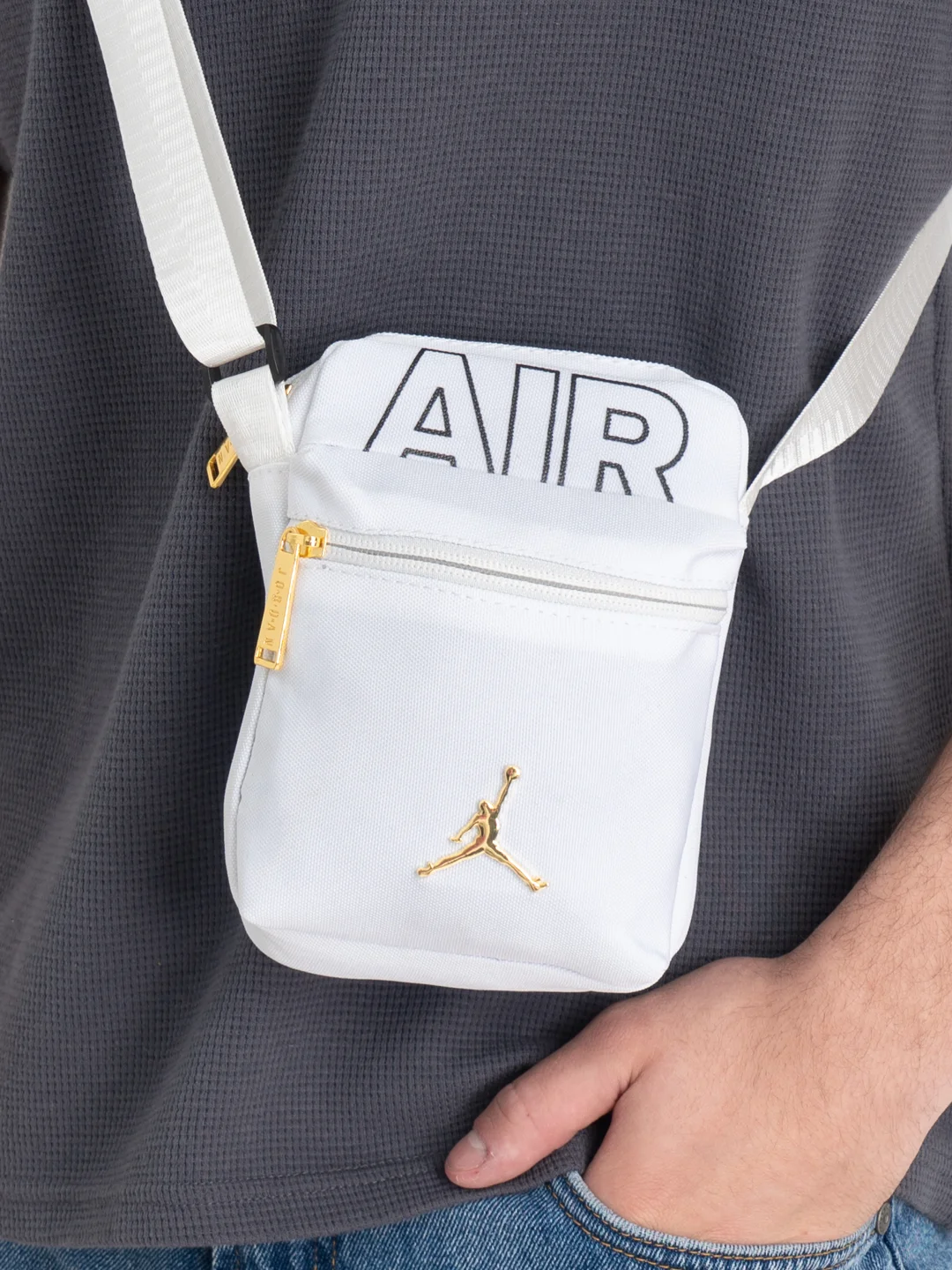 Белый сумка через плечо AirJordan, унисекс, легкий и компактный