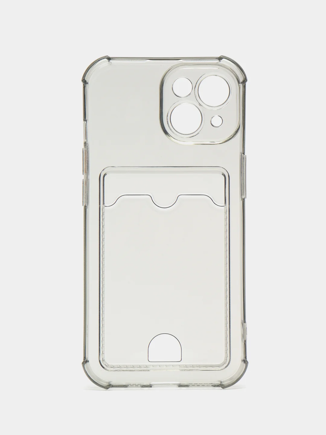 Черный чехол iPhone 15/14/13/12/11/Pro/Max/Plus/Mini/XR/Xs/6/8/7SE с карманом для карт прозрачный