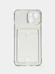 Черный чехол iPhone 15/14/13/12/11/Pro/Max/Plus/Mini/XR/Xs/6/8/7SE с карманом для карт прозрачный