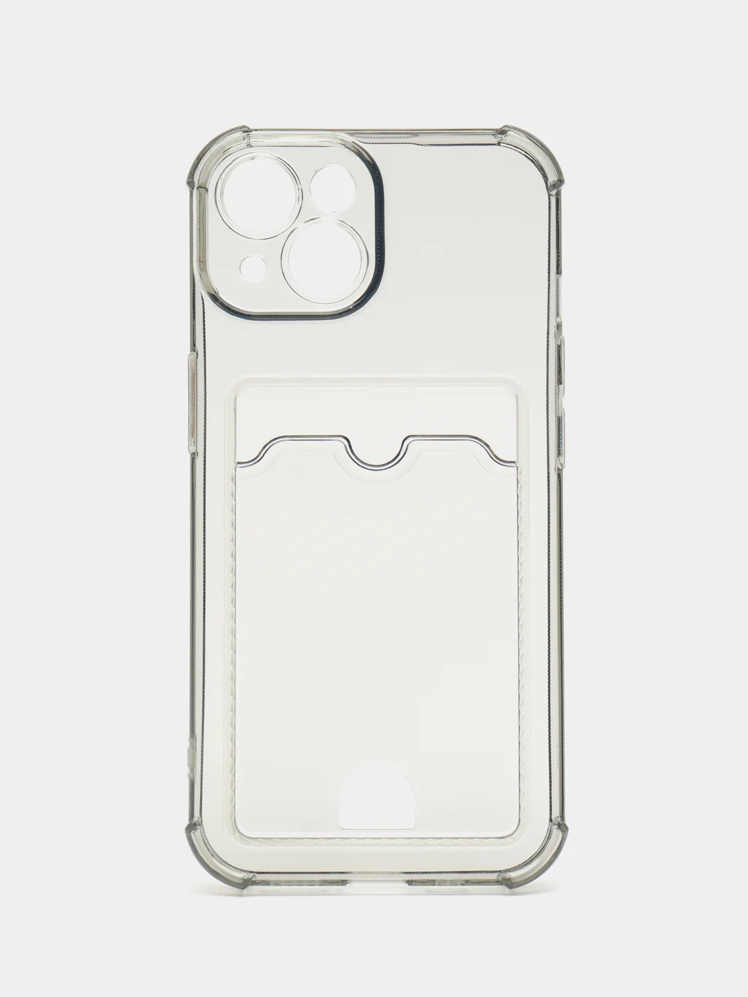 Черный чехол iPhone 15/14/13/12/11/Pro/Max/Plus/Mini/XR/Xs/6/8/7SE с карманом для карт прозрачный