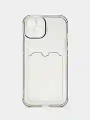 Черный чехол iPhone 15/14/13/12/11/Pro/Max/Plus/Mini/XR/Xs/6/8/7SE с карманом для карт прозрачный