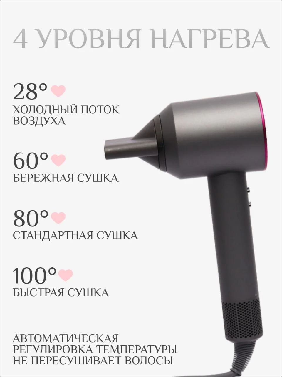 Вишнёвый фен для волос, профессиональный фен для укладки и сушки волос, с 5 насадками