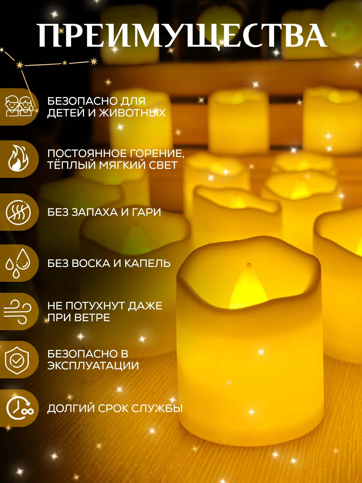 Желтый свеча светодиодная, комплект 24 штуки,  LED декоративная интерьерная