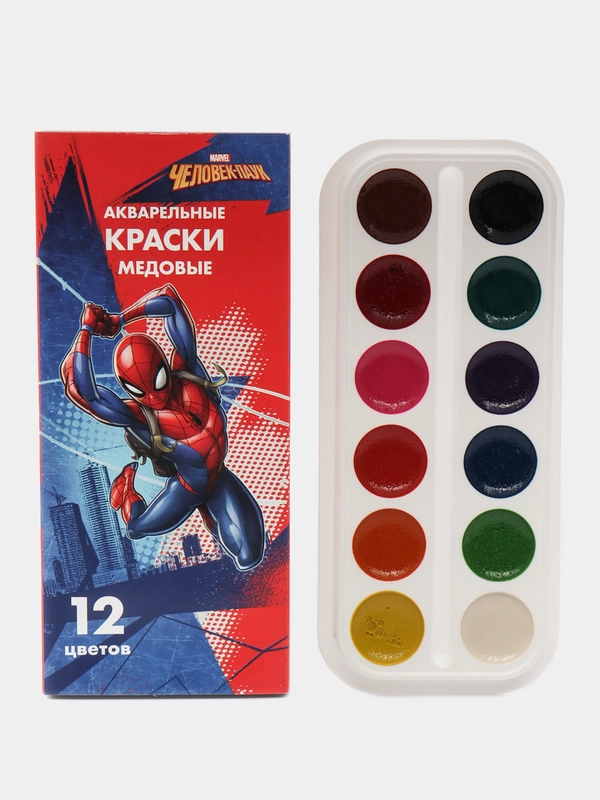 Акварель медовая Человек-паук, 12 цветов, в картонной коробке, без кисти