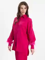 Фуксия костюм женский, атласный, в пижамном стиле