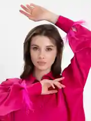 Фуксия костюм женский, атласный, в пижамном стиле