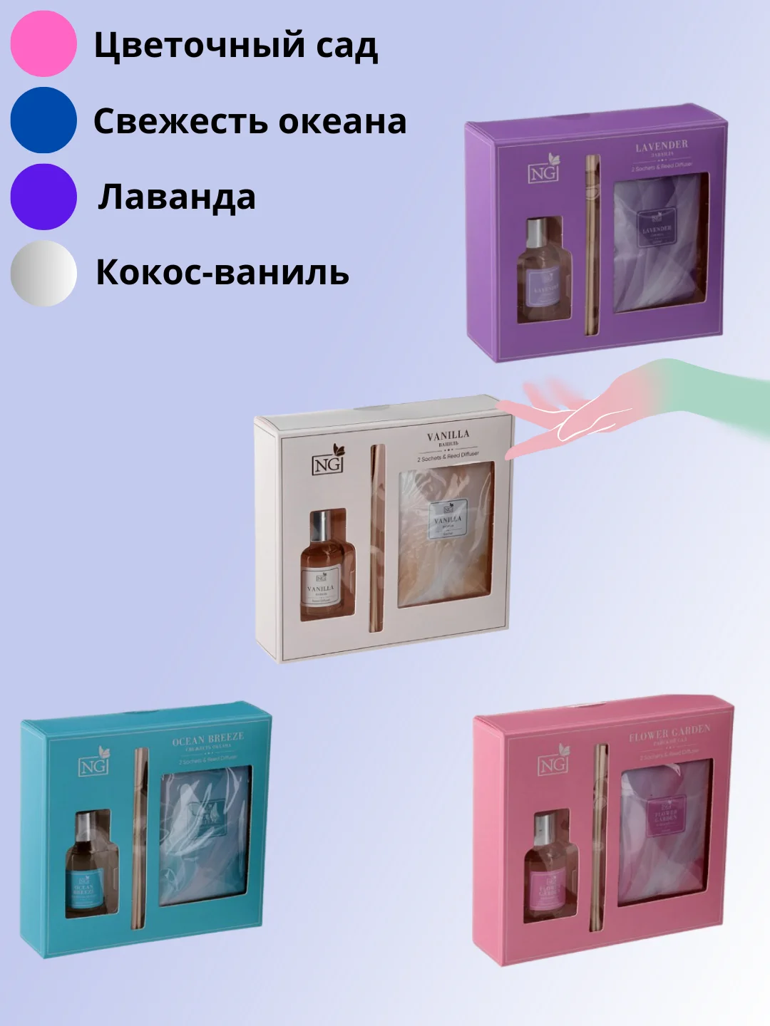 Аромадиффузор с палочками и саше для дома и офиса