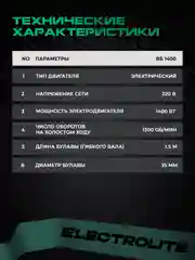 Вибратор для бетона глубинный электрический ELECTROLITE ВБ-1400, 1400 В, 1,5 м, булава