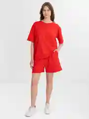 Красный пижама женская, футболка оверсайз и шорты