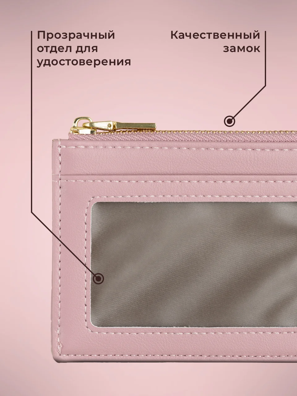 Розовый картхолдер для карт с молнией JewelryMeverly, визитница