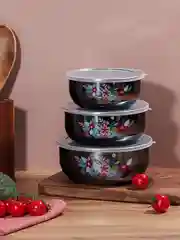 Набор эмалированных салатников с крышками "Колор", 6 предметов, черные