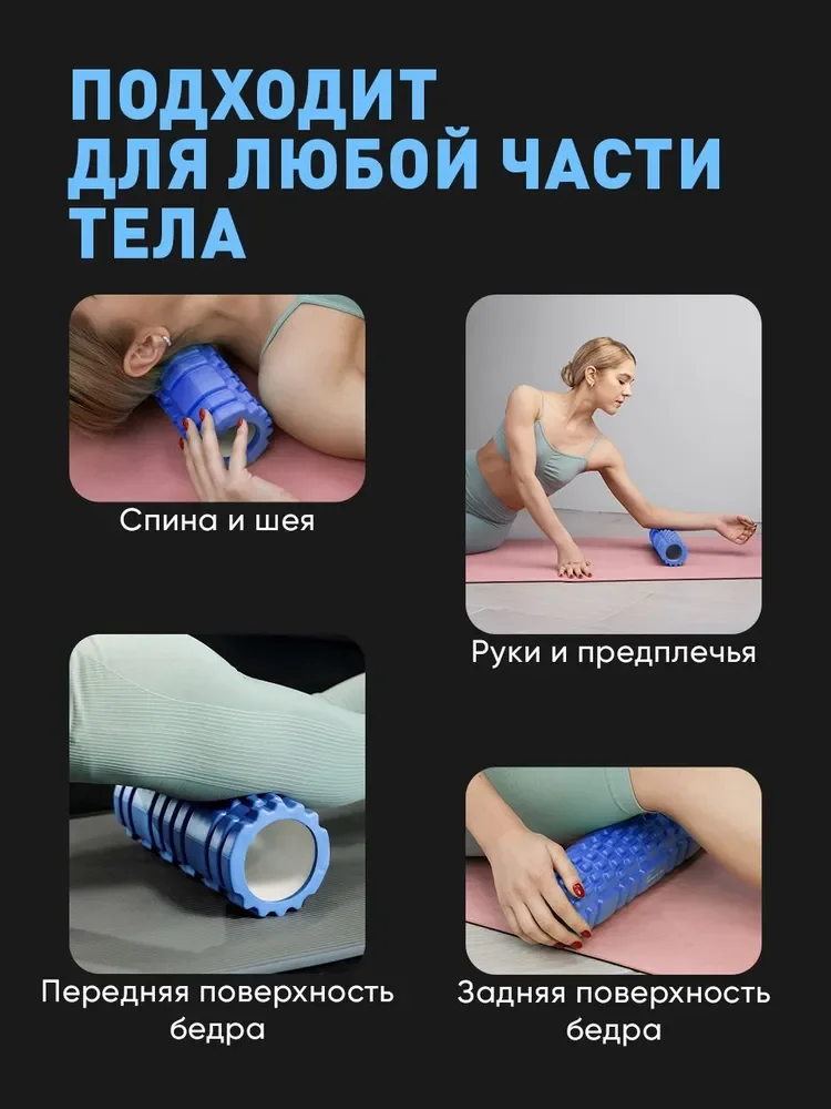 Синий ролик массажный Shark Fit, валик для спины мфр, 30 см