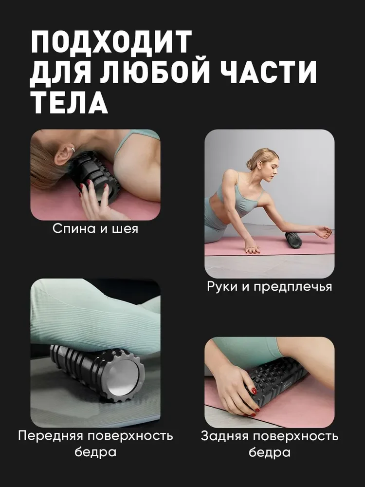 Черный ролик массажный Shark Fit, валик для спины мфр, 30 см