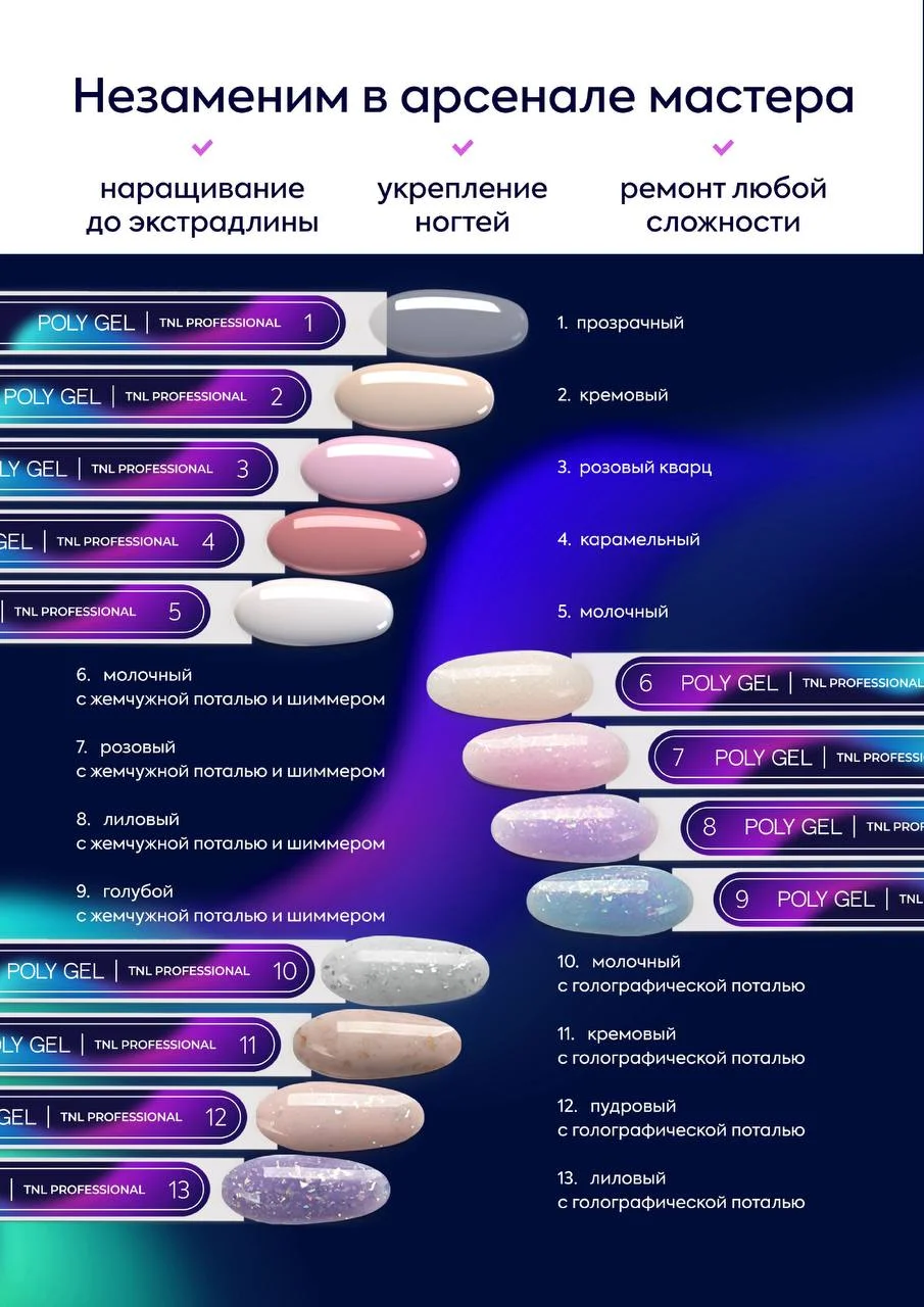 Гель для наращивания ногтей Poly Gel TNL