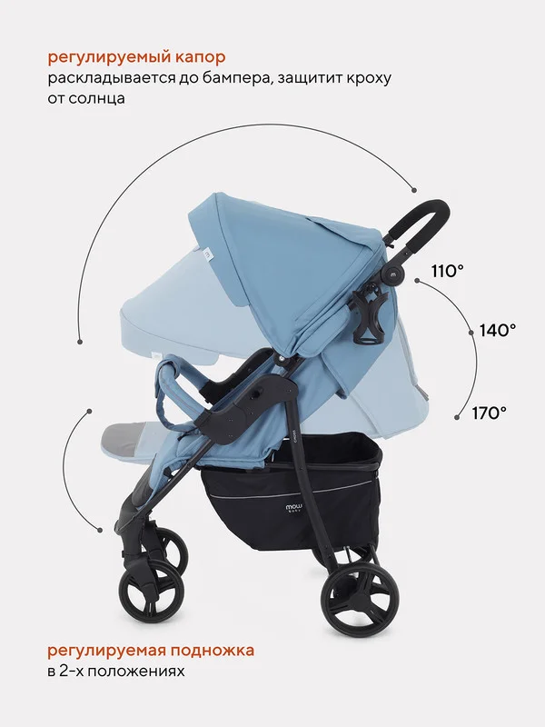 Голубой коляска детская MOWBaby "CROSS" RA080 Blue 2024